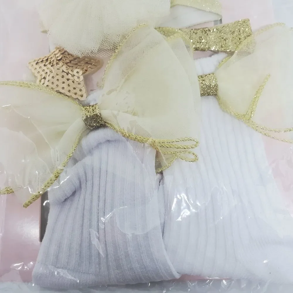 NIB Chicbaby Gold & White Hair Accessories & Socks